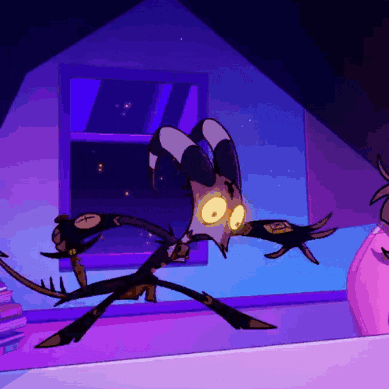 Cartoon in Front of Window in Dark Room