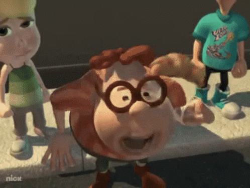 Cartoon in Glasses and Green Shirt Beside Girl