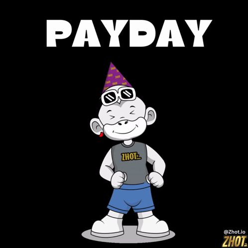 Cartoon In Party Hat And Sunglasses Saying Payday GIF