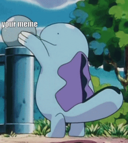 Cartoon in Purple Shirt Holding Ball Saying Your Meme