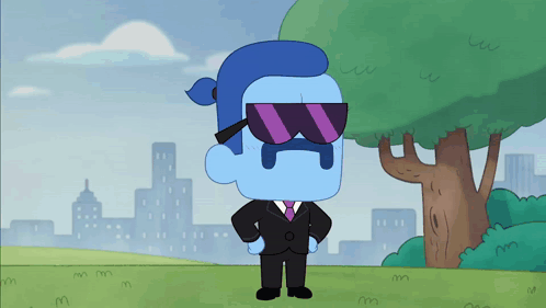 Cartoon in Sunglasses and Suit in Park