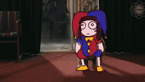 Cartoon Jester in Dark Room