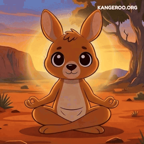 Cartoon Kangaroo Sitting Lotus Desert