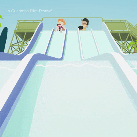 Cartoon Kids Gliding In Waterslide GIF