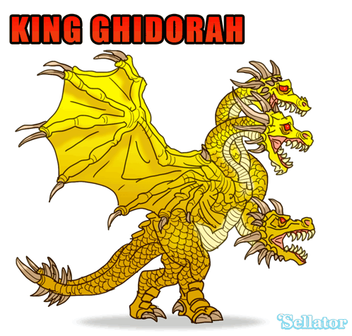 Cartoon King Ghidorah With Three Heads