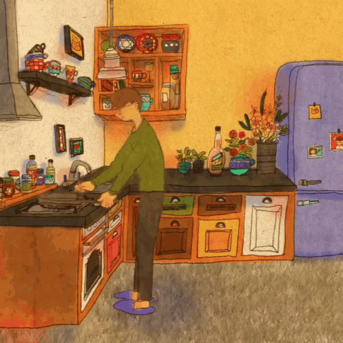 Cartoon Kitchen Hug From Behind GIF