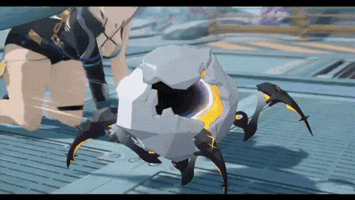 Cartoon Kneeling Next to Giant Robot