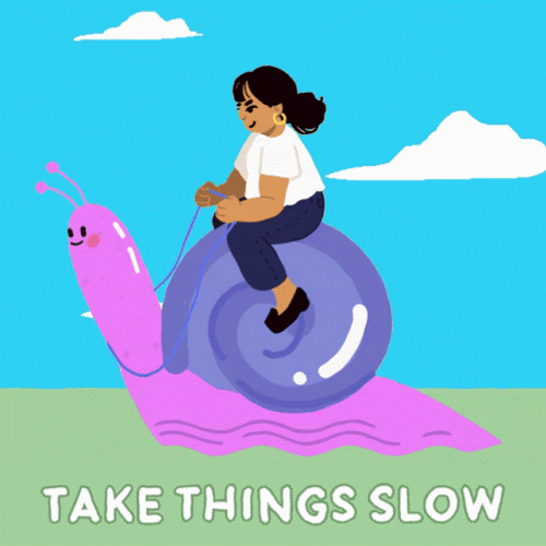 Cartoon Lady Riding Snail Taking Things Slow GIF