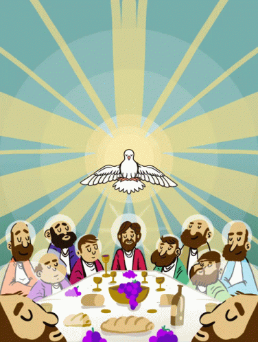 Cartoon Last Supper with Jesus and Apostles