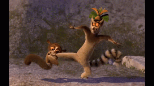 Cartoon Lemur Kicking Another