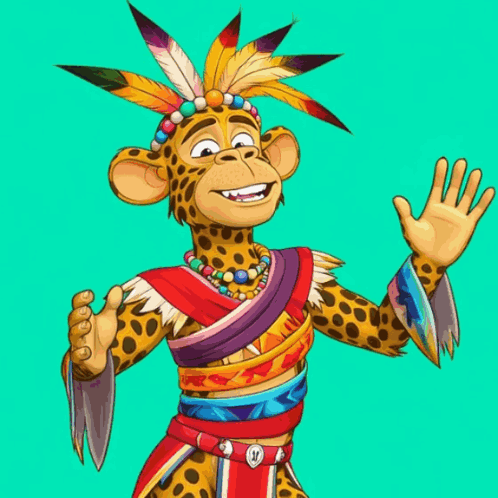 Cartoon Leopard With Feathers on Head