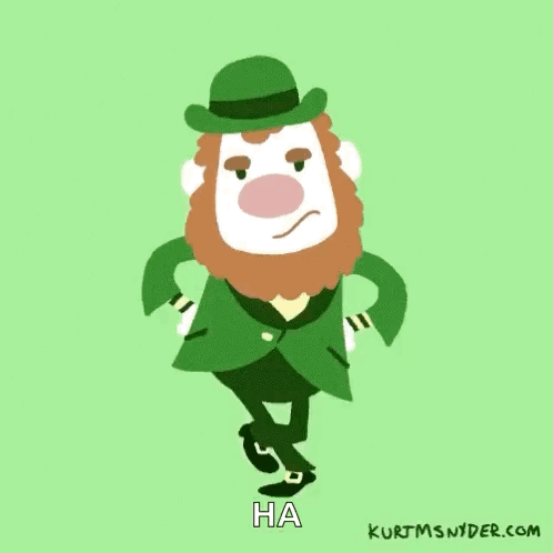 Cartoon Leprechaun in Green Suit and Hat Dancing