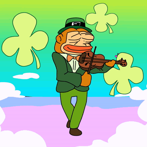 Cartoon Leprechaun Playing Violin With Shamrocks GIF
