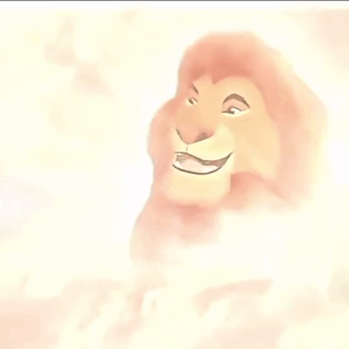 Cartoon Lion Face Surrounded by Clouds