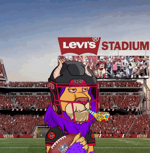 Cartoon Lion Holding Football At Levi's Stadium GIF