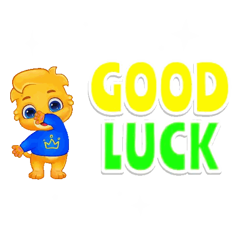 Cartoon Lion in Blue Shirt with Crown Good Luck