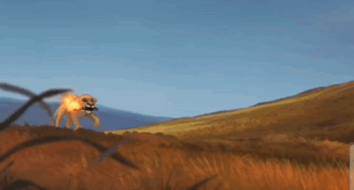 Cartoon Lion Running Through Field With Fireball