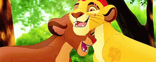 Cartoon Lions Hugging in Jungle