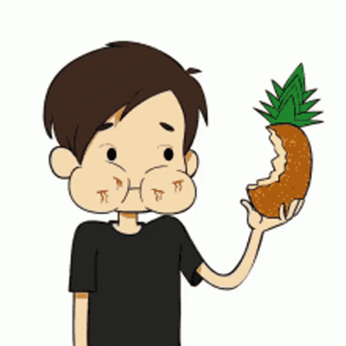 Cartoon Little Boy Eating Pineapple GIF