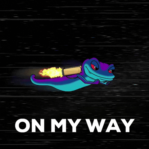 Cartoon Lizard Flying Through Space On My Way GIF
