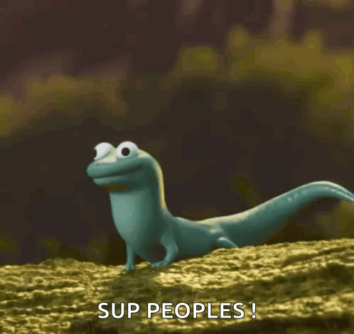 Cartoon Lizard On Rock Saying Sup Peoples GIF