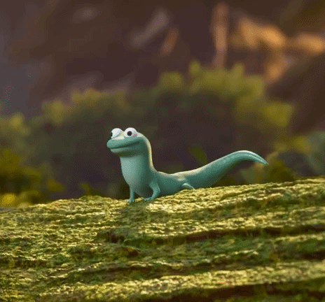 Cartoon Lizard Standing On Mossy Rock GIF