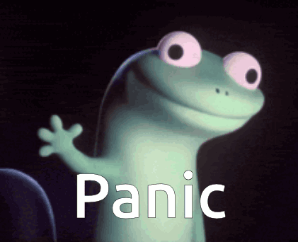 Cartoon Lizard with Pink Eyes and Panic