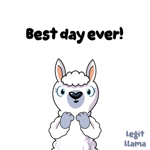 Cartoon Llama Fist in Air Says Best Day Ever