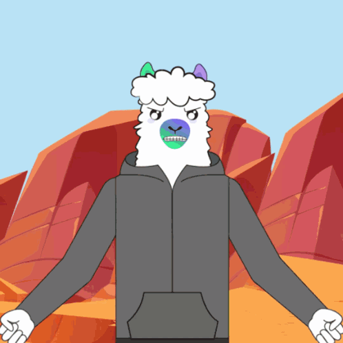 Cartoon Llama in Gray Hoodie in Desert