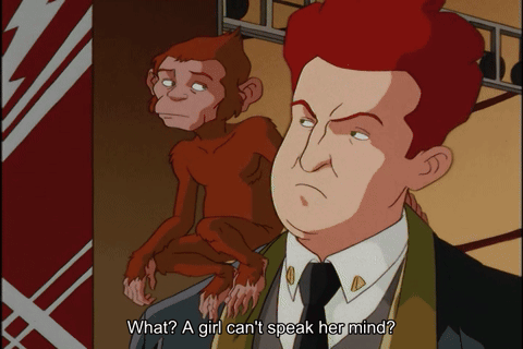 Cartoon Man and Monkey Saying What Girl Can't Speak