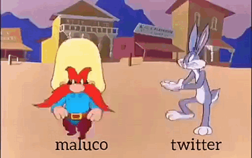 Cartoon Man And Rabbit Standing In Town GIF