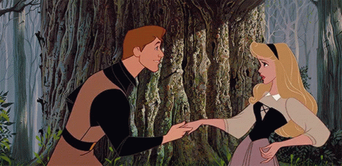 Cartoon Man and Woman Holding Hands in Forest
