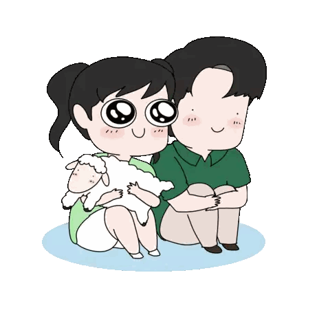 Cartoon Man and Woman Holding Sheep
