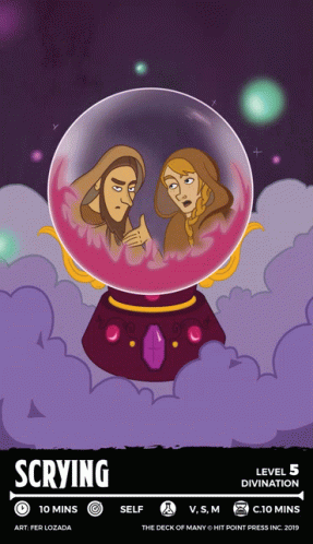 Cartoon Man And Woman In Crystal Ball Scrying GIF