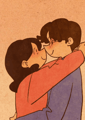 Cartoon Man and Woman Kissing