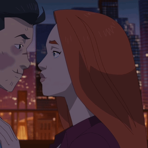 Cartoon Man and Woman Kissing