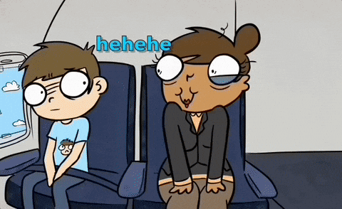 Cartoon Man And Woman On Airplane With Henehe GIF