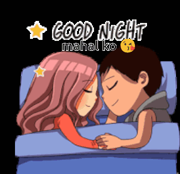 Cartoon Man and Woman Sleeping Good Night Mahal Ko