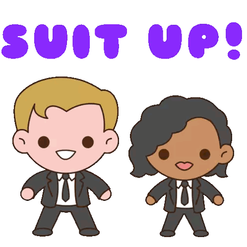 Cartoon Man and Woman Suit Up