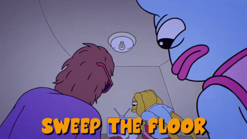 Cartoon Man and Woman Sweep Floor