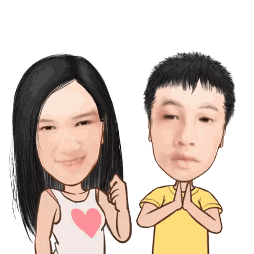 Cartoon Man and Woman with Face Heads