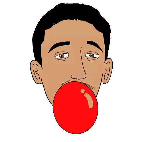 Cartoon Man Blowing Red Bubble