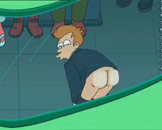 Cartoon Man Butt Visible In Mirror GIF