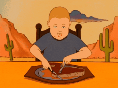 Cartoon Man Cutting Steak GIF
