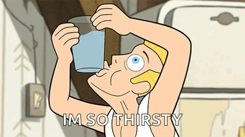 Cartoon Man Drinking Water Saying I'm So Thirsty