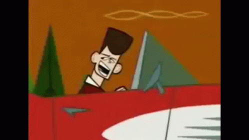 Cartoon Man Driving Red Car Laughing Out Window