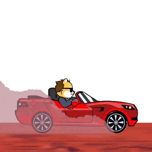 Cartoon Man Driving Red Car