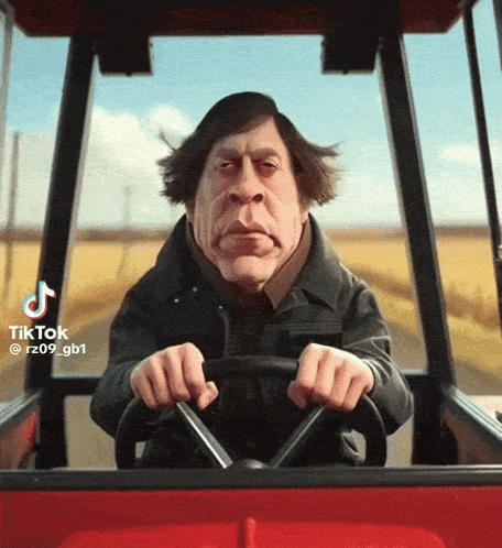 Cartoon Man Driving Red Vehicle With TikTok