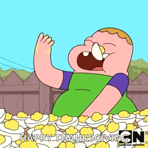 Cartoon Man Eating Eggs Happy Thanksgiving