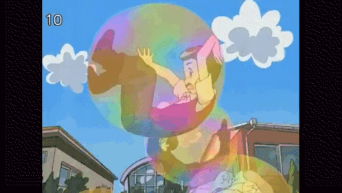 Cartoon Man Falling Into Rainbow Bubble With Number 10